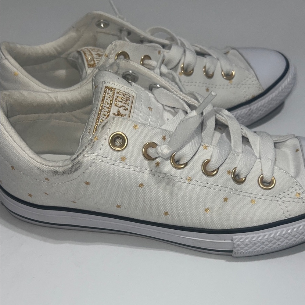 Converse Kids White and Gold Star Sneakers - Picture 3 of 9